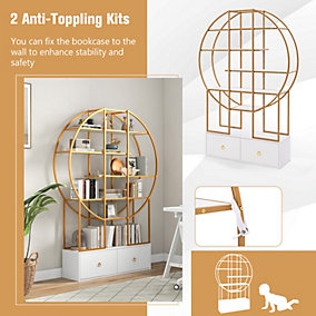 Costway 6-Tier Golden Bookshelf 180cm Tall Metal Bookcase w Costway 6-Tier Golden Bookshelf 180cm Tall Metal Bookcase w