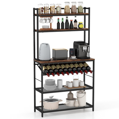 Costway 6-Tier Kitchen Baker Rack Industrial Storage Shelf Microwave Stand w/ Slanted Wine Bottle Holder