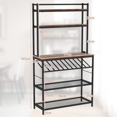 Costway 6-Tier Kitchen Baker Rack Industrial Storage Shelf Microwave Stand w/ Slanted Wine Bottle Holder - 3