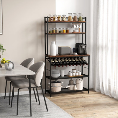 Costway 6-Tier Kitchen Baker Rack Industrial Storage Shelf Microwave Stand w/ Slanted Wine Bottle Holder - 4
