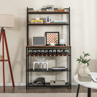 Costway 6-Tier Kitchen Baker Rack Industrial Storage Shelf Microwave Stand w/ Slanted Wine Bottle Holder - 5