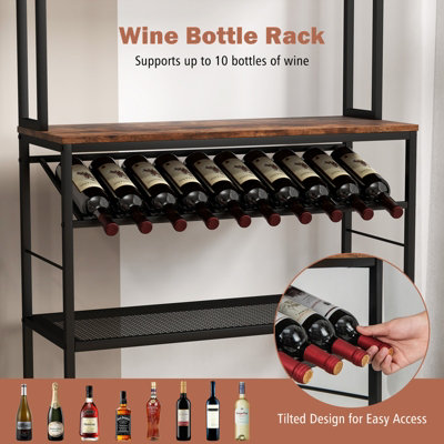 Costway 6-Tier Kitchen Baker Rack Industrial Storage Shelf Microwave Stand w/ Slanted Wine Bottle Holder - 6
