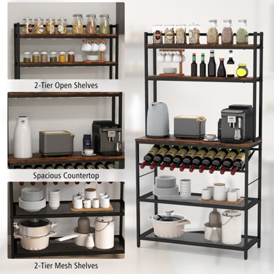 Costway 6 Tier Kitchen Baker Rack Industrial Storage Shelf Microwave Stand w Slanted Wine Bottle Holder