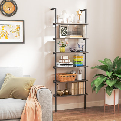 Curated visual reference: Wall Mounted Industrial Style Metal Furniture For Apartment Reference: Costway 6 Tier Ladder Shelf Wall Mounted Industrial Bookshelf With