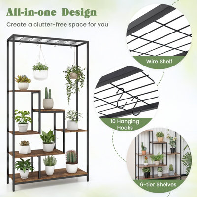 Costway 6-tier Tall Plant Stand 180cm Metal Indoor Corner Plant Shelf Display Rack - 6