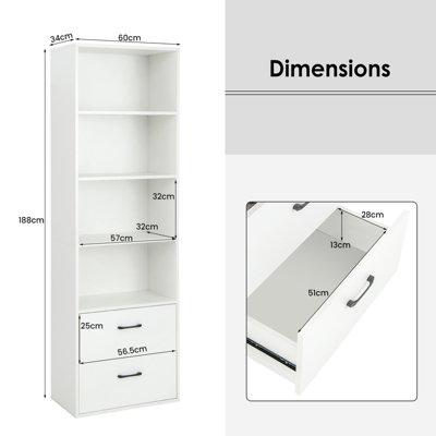 Costway 6-Tier Wood Tall Bookshelf Bookcase Organizer Display Shelf W/ 2 Drawers