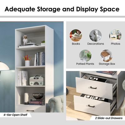 Costway 6-Tier Wood Tall Bookshelf Bookcase Organizer Display Shelf W/ 2 Drawers - 5