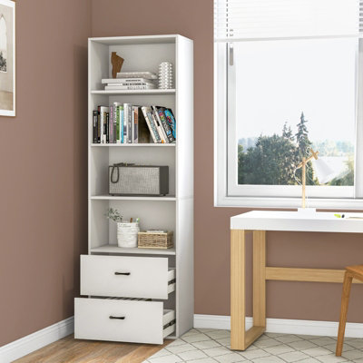 Costway 6-Tier Wood Tall Bookshelf Bookcase Organizer Display Shelf W/ 2 Drawers - 8