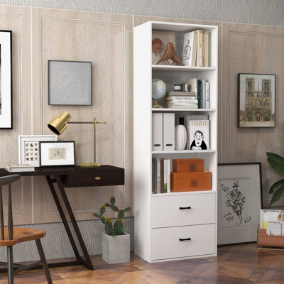 Costway 6-Tier Wood Tall Bookshelf Bookcase Organizer Display Shelf W/ 2 Drawers - 9