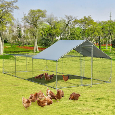 COSTWAY 6 X 3 M Chicken Run Coop Galvanized Metal Walk-in Hen House Cage Waterproof Cover