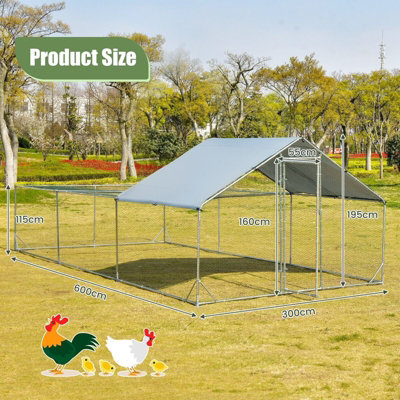 COSTWAY 6 X 3 M Chicken Run Coop Galvanized Metal Walk-in Hen House Cage Waterproof Cover