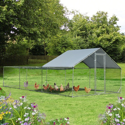 COSTWAY 6 X 3 M Chicken Run Coop Galvanized Metal Walk-in Hen House Cage Waterproof Cover