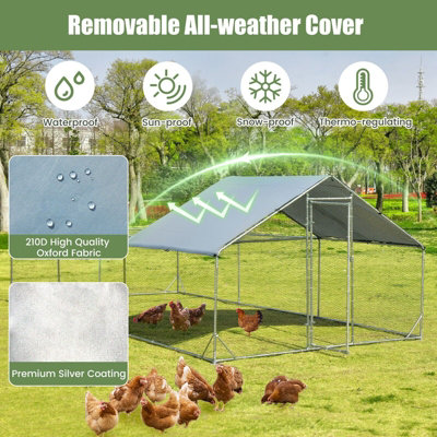 COSTWAY 6 X 3 M Chicken Run Coop Galvanized Metal Walk-in Hen House Cage Waterproof Cover