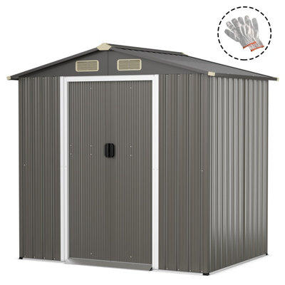 Costway 6 x 4 FT Outdoor Storage Shed Galvanized Steel Shed w/ Lockable Sliding Door