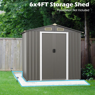 Costway 6 x 4 FT Outdoor Storage Shed Galvanized Steel Shed w/ Lockable Sliding Door