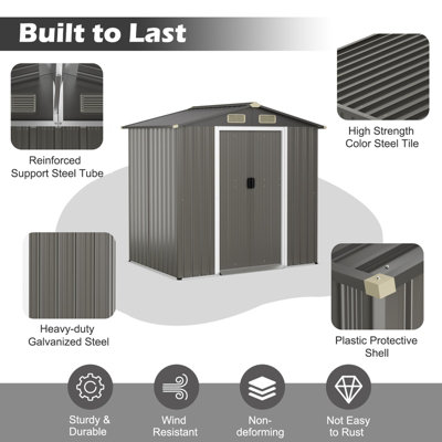 Costway 6 x 4 FT Outdoor Storage Shed Galvanized Steel Shed w/ Lockable Sliding Door - 5