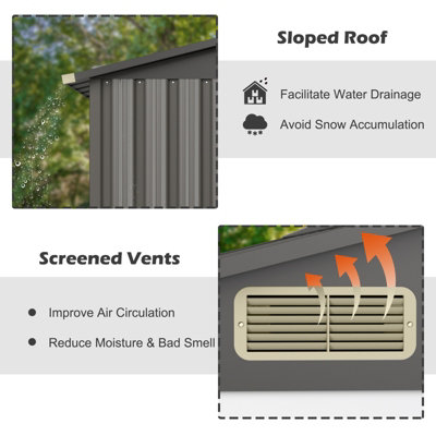 Costway 6 x 4 FT Outdoor Storage Shed Galvanized Steel Shed w/ Lockable Sliding Door - 6
