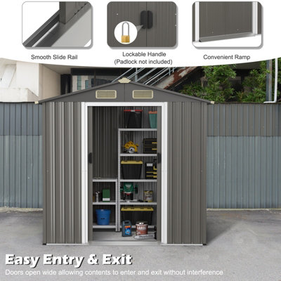 Costway 6 x 4 FT Outdoor Storage Shed Galvanized Steel Shed w/ Lockable Sliding Door - 7