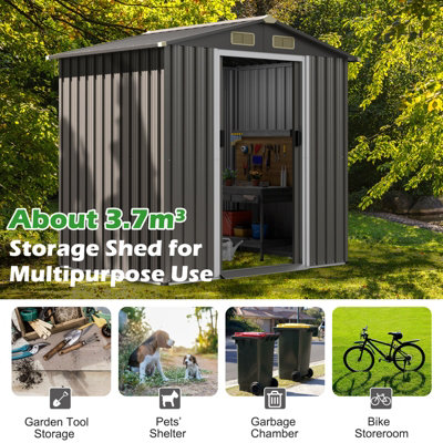 Costway 6 x 4 FT Outdoor Storage Shed Galvanized Steel Shed w/ Lockable Sliding Door - 8