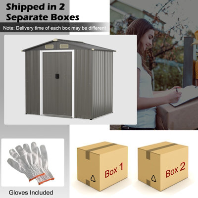 Costway 6 x 4 FT Outdoor Storage Shed Galvanized Steel Shed w/ Lockable Sliding Door - 9