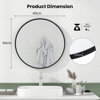 Costway 60 cm Bathroom Round Entryway Mirror Wall Mounted Mirror Home ...