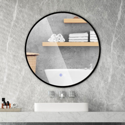 COSTWAY 60 CM Round Bathroom Mirror LED Lights Vanity Mirror with Anti-Fog Design