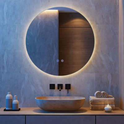 COSTWAY 60 cm Round Bathroom Mirror Wall Mounted Vanity Mirror w/ LED Light