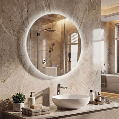 COSTWAY 60 cm Round Bathroom Mirror Wall Mounted Vanity Mirror w/ LED Light