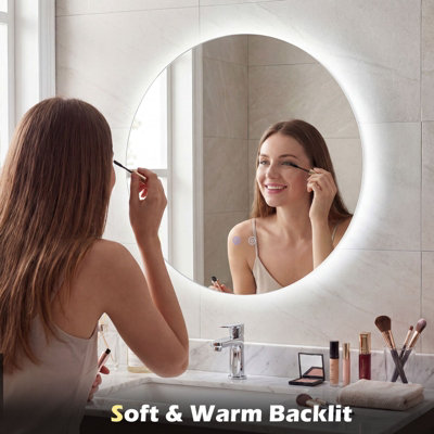 COSTWAY 60 cm Round Bathroom Mirror Wall Mounted Vanity Mirror w/ LED Light