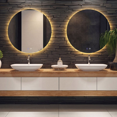 COSTWAY 60 cm Round Bathroom Mirror Wall Mounted Vanity Mirror w/ LED Light