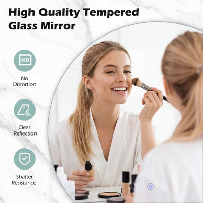 COSTWAY 60 cm Round Bathroom Mirror Wall Mounted Vanity Mirror w/ LED Light