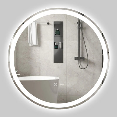 COSTWAY 60 CM Round LED Lighted Mirror Tempered Glass Bathroom Mirror w ...