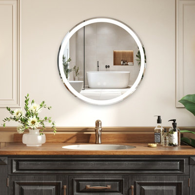COSTWAY 60 CM Round LED Lighted Mirror Tempered Glass Bathroom Mirror w ...