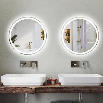 COSTWAY 60 CM Round LED Lighted Mirror Tempered Glass Bathroom Mirror w ...