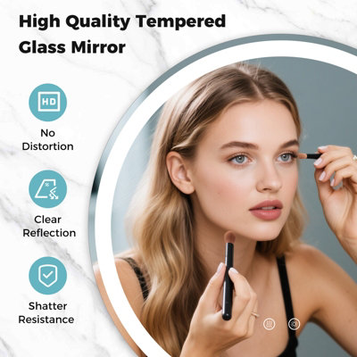 COSTWAY 60 CM Round LED Lighted Mirror Tempered Glass Bathroom Mirror w ...