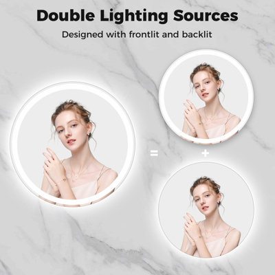 COSTWAY 60 CM Round LED Lighted Mirror Tempered Glass Bathroom Mirror w ...