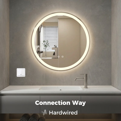 COSTWAY 60 CM Round LED Lighted Mirror Tempered Glass Bathroom Mirror w ...