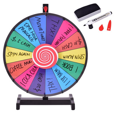 Costway 60cm Color Prize Wheel 14 Slots Fortune Roulette Spinning Game with Dry Erase