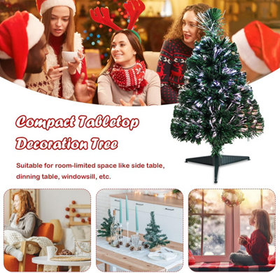 COSTWAY 60cm Fiber Optic Christmas Tree Tabletop Mini Xmas Tree w/ 60 ...