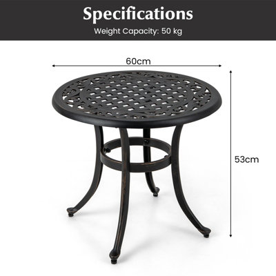Costway 60cm Patio Side Table Cast Aluminum End Table w/Adjustable Footpads Coffee Table