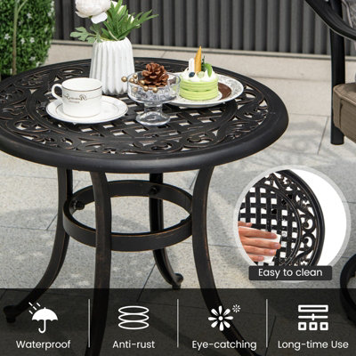 Costway 60cm Patio Side Table Cast Aluminum End Table w/Adjustable Footpads Coffee Table - 4