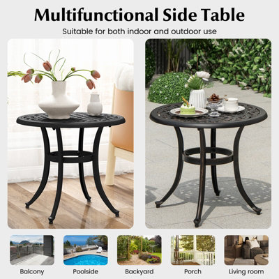 Costway 60cm Patio Side Table Cast Aluminum End Table w/Adjustable Footpads Coffee Table - 5