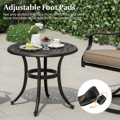 Costway 60cm Patio Side Table Cast Aluminum End Table w/Adjustable Footpads Coffee Table - 6