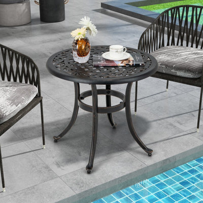 Costway 60cm Patio Side Table Cast Aluminum End Table w/Adjustable Footpads Coffee Table - 7