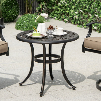 Costway 60cm Patio Side Table Cast Aluminum End Table w Adjustable Footpads Coffee Table