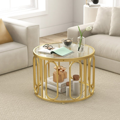 Costway 60cm Round Coffee Table 2-Tier Accent Table Modern Sofa Center Table