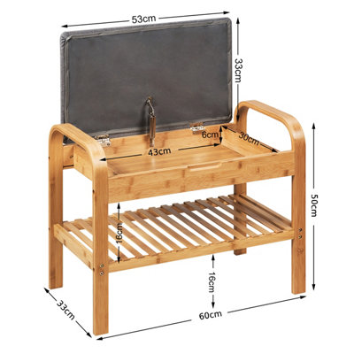 Costway 60cm Shoe Rack Bench Bamboo Shoe Rack with Cushioned Seat Storage Space DIY at B Q