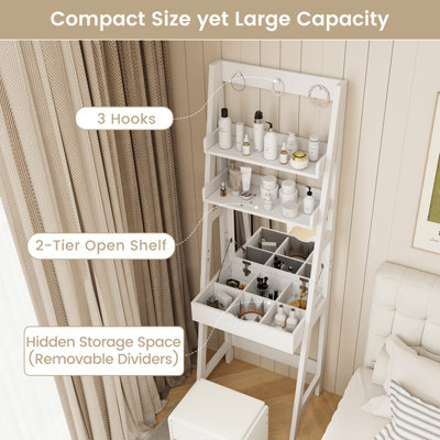 COSTWAY 60cm Slim Vanity Desk Stool Set Ladder Dressing Table w/ Flip ...
