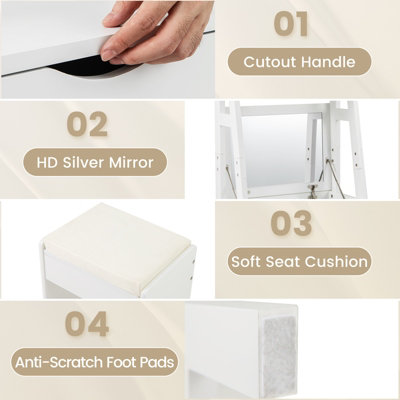 COSTWAY 60cm Slim Vanity Desk Stool Set Ladder Dressing Table w/ Flip ...