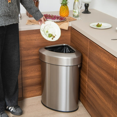 Costway 60L Corner Trash Can Rubbish Bin Stainless Steel Stay Open Rubbish Can